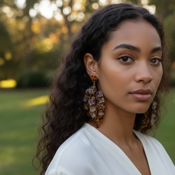 Tortoiseshell Leaf Drop Earrings - Picture 2 of 3